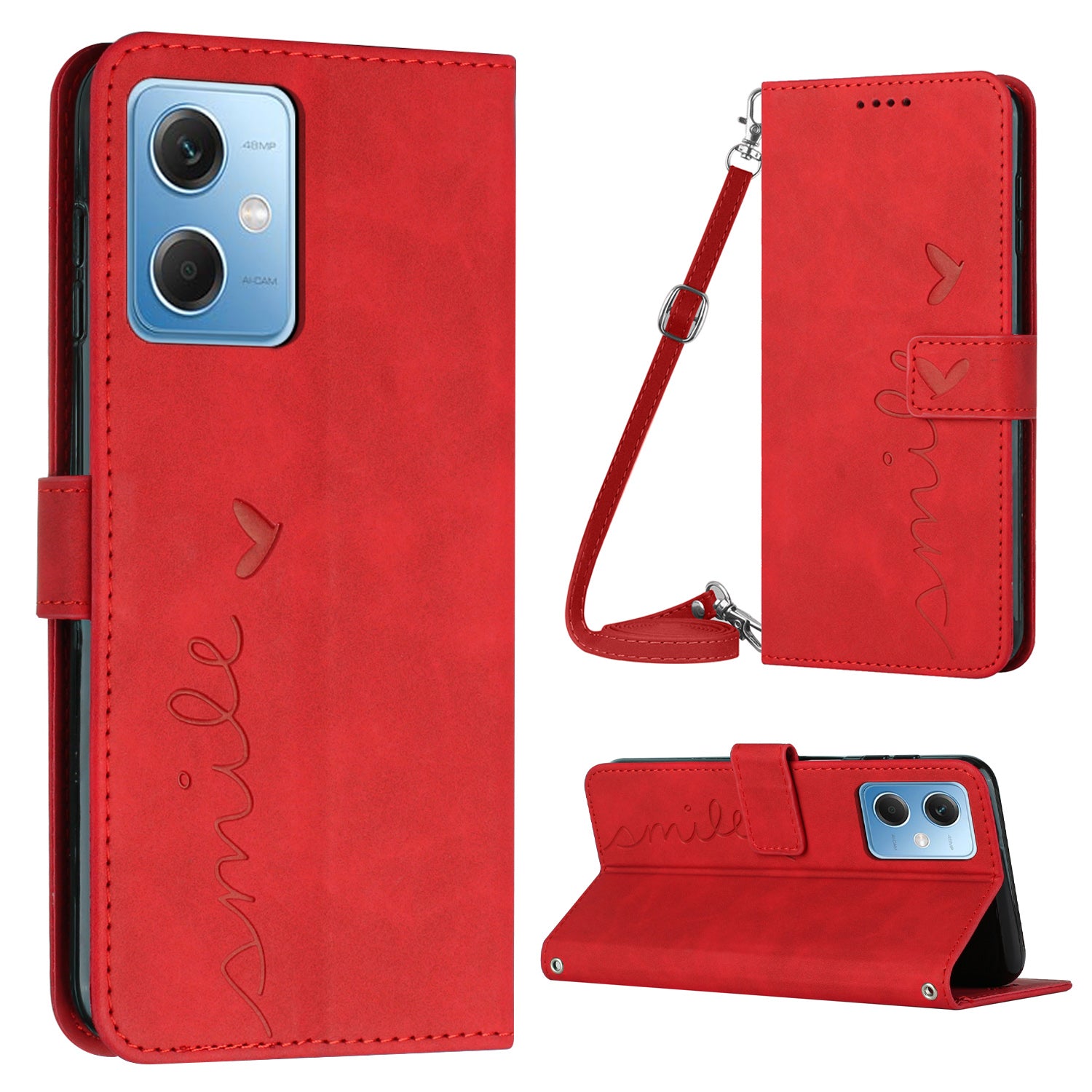 For Xiaomi Redmi Note 12 5G (Global) (India) (China) Poco X5 5G Leather Phone Case Heart Shape Stand Wallet Cover with Shoulder Strap For Xiaomi Redmi Note 12 5G (Global) (India) (China) Poco X5 5G Leather Phone Case Heart Shape Stand Wallet Cover with Shoulder Strap